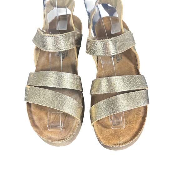 Naot Sandals Sz 37 US 6 Gold Metallic Leather Wedge Comfort Strappy kayla - Picture 6 of 12